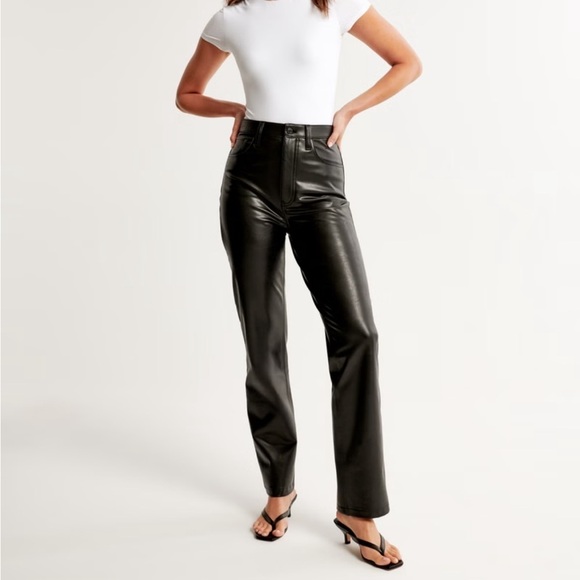 Abercrombie & Fitch Curve Love 90s Faux Leather High Rise Straight Pants 29 - Picture 2 of 14